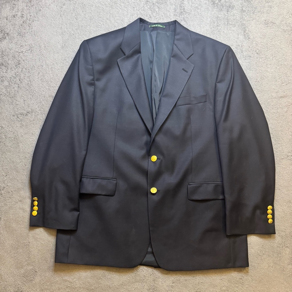 Lauren Ralph Lauren 44R Navy 100% Wool Blazer Gold Crest Button Sport Coat VTG